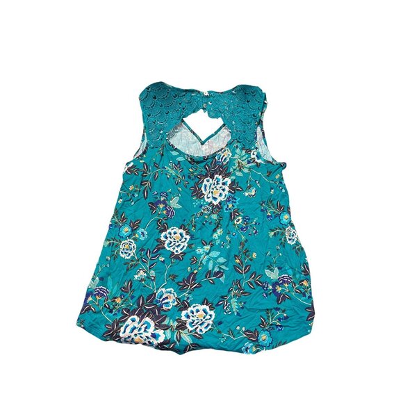 Danielrainn Womens Plus Size Floral Lace Strap Tank Top Teal Multicolor - Picture 2 of 2